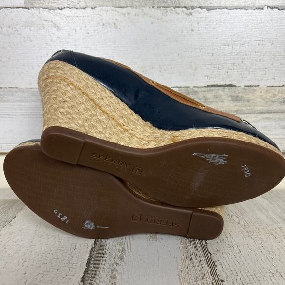 Milly for Sperry Top-Sider Women’s 9.5 Blue Leather Espadrille Wedge Sandals - Picture 7 of 9
